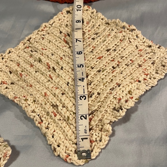 Handcrafted Crochet Pot Holders 7 Seven Piece Set - Cream & Brown Knit Handmade - Picture 2 of 5